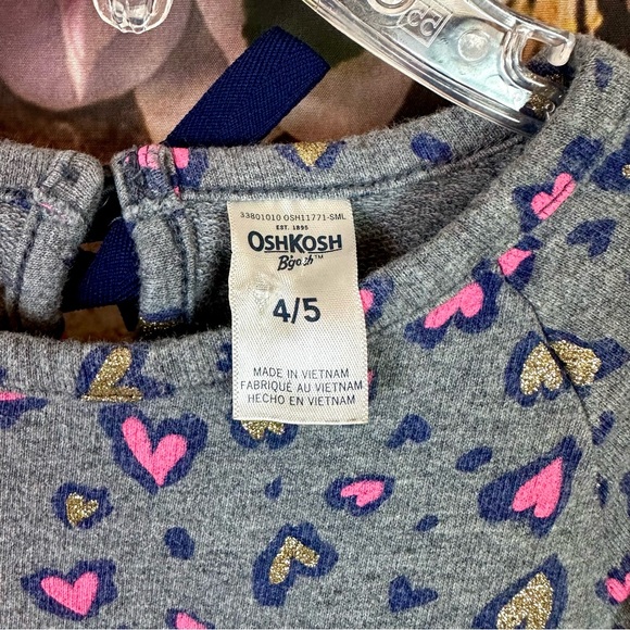 SOLD 🛍️ Oshkosh Toddler Girls Cotton Gray Blue Pink Hearts Flared Hem Dress - Picture 4 of 7